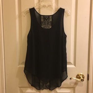 Topshop Black Flowy Tank with Lace Trim